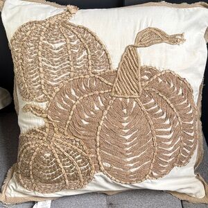 Pottery Barn Tan and Cream Pumpkin Pillow COVER ONLY 20” square HTF!